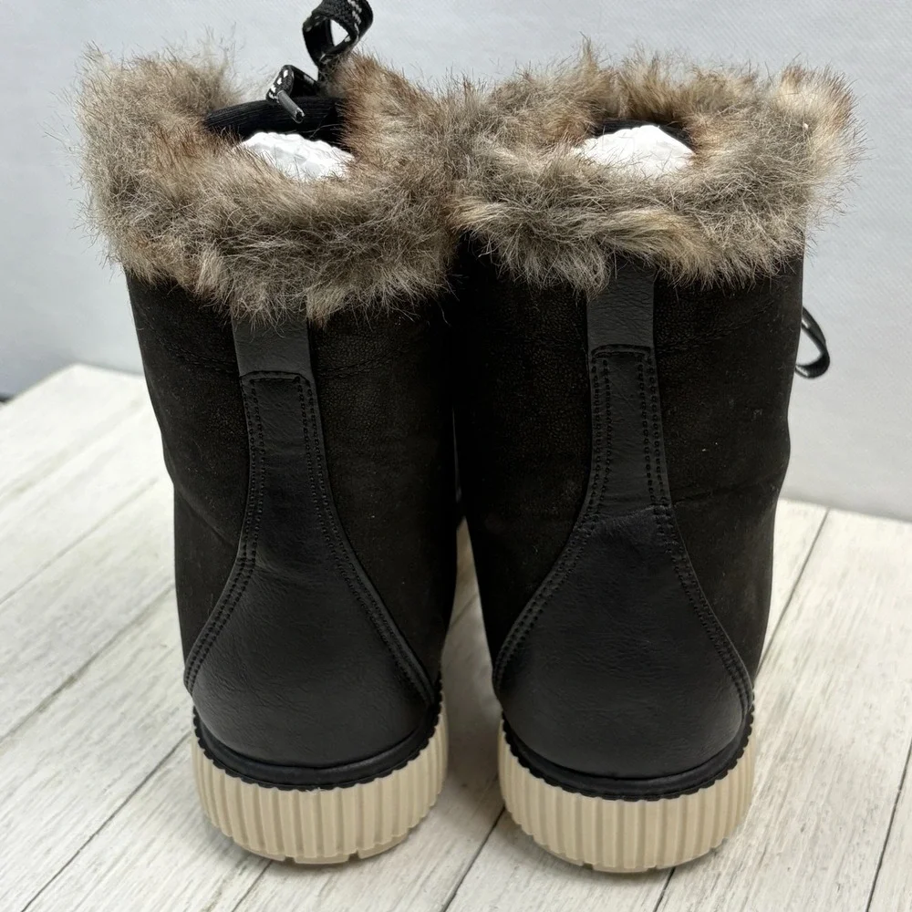 Journee Collection Glacier Black Faux Fur Lace-Up Winter‎ Boots Women's 6 NEW